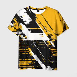 Футболка мужская Diagonal black and white stripes on a yellow backg, цвет: 3D-принт