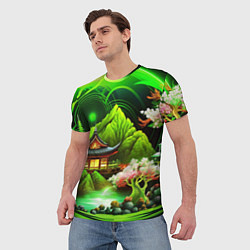 Футболка мужская Природа Японии в зеленых цветах, цвет: 3D-принт — фото 2