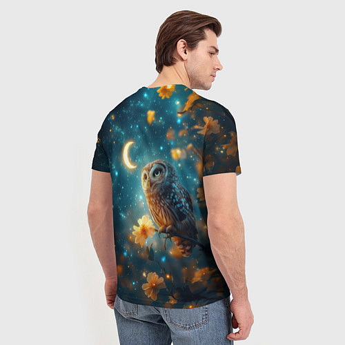 Мужская футболка Сова смотрит на месяц / 3D-принт – фото 4