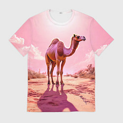 Мужская футболка Верблюд в розовой пустыне