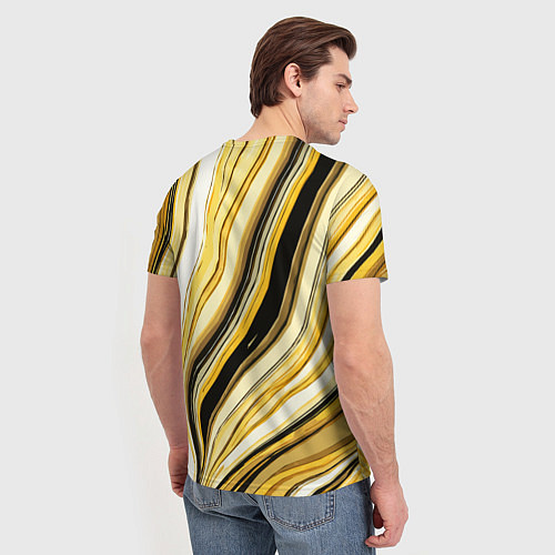 Мужская футболка Волнистые вертикальные чёрно-жёлтые полосы / 3D-принт – фото 4