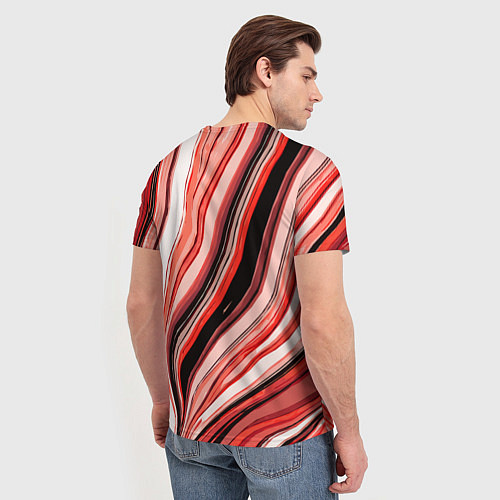 Мужская футболка Волнистые вертикальные чёрно-красные полосы / 3D-принт – фото 4
