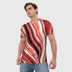 Футболка мужская Волнистые вертикальные чёрно-красные полосы, цвет: 3D-принт — фото 2