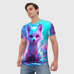 Футболка мужская Песец в неоновом свете, цвет: 3D-принт — фото 2