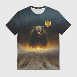 Мужская футболка Русский медведь в огненном поле