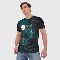 Футболка мужская Котенок рыцарь с щитом, цвет: 3D-принт — фото 2