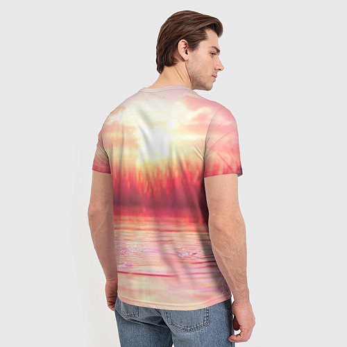 Мужская футболка Уточка на розовом озере / 3D-принт – фото 4