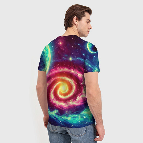 Мужская футболка Spiral galaxy - neon glow / 3D-принт – фото 4