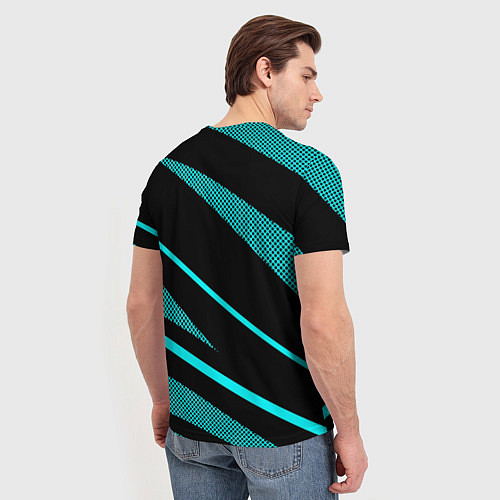 Мужская футболка Чёрный с голубым полосы текстура / 3D-принт – фото 4