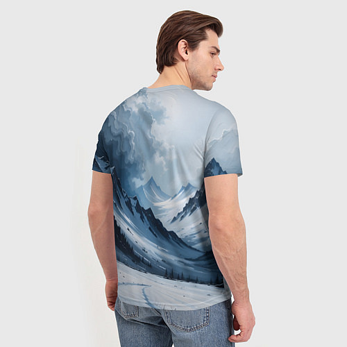 Мужская футболка Зимний горный пейзаж маслом / 3D-принт – фото 4