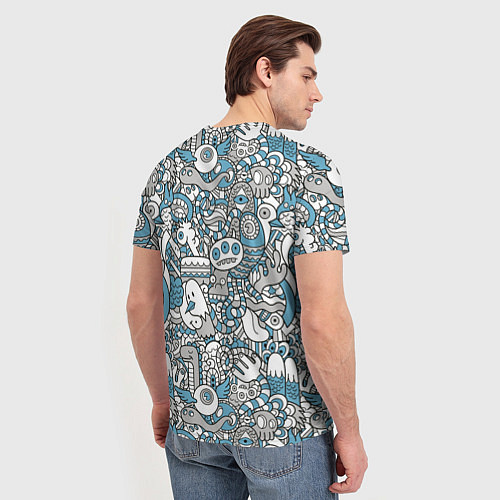 Мужская футболка Дудлинг серо-голубой / 3D-принт – фото 4