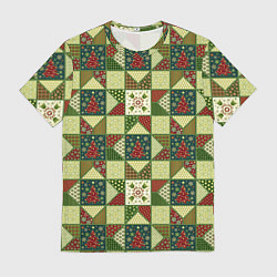 Футболка мужская Лоскутный рождественский узор, цвет: 3D-принт