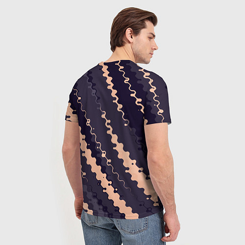 Мужская футболка Фиолетовый с бежевым искажённые полосы / 3D-принт – фото 4