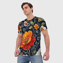 Футболка мужская Маки и пионы старинный паттерн, цвет: 3D-принт — фото 2