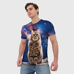 Футболка мужская Сибирская кошка в космосе, цвет: 3D-принт — фото 2