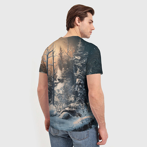 Мужская футболка Белый лисенок в зимнем лесу / 3D-принт – фото 4