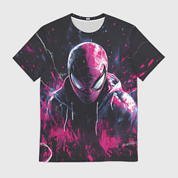 Мужская футболка Человек-паук и розовая краска