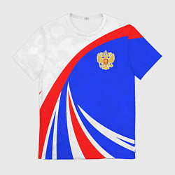 Футболка мужская Герб России - цвета флага, цвет: 3D-принт