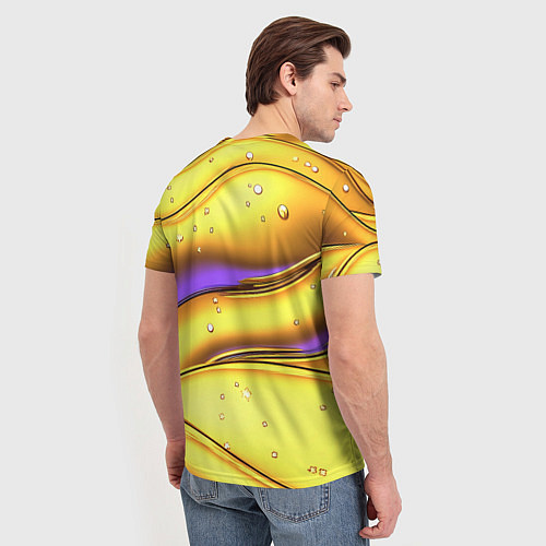 Мужская футболка Золотые волны с фиолетовым свечением / 3D-принт – фото 4