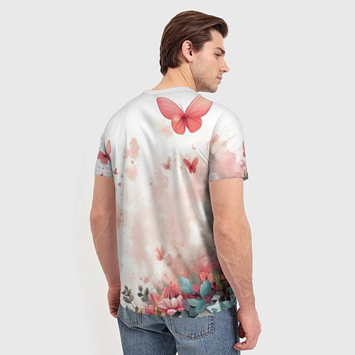 Мужская футболка Бэтмен прыгает над цветами и бабочками / 3D-принт – фото 4