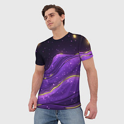 Футболка мужская Фиолетовая текстура с золотыми звездочками, цвет: 3D-принт — фото 2