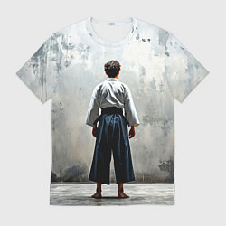 Мужская футболка Боец айкидо на сером