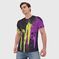 Футболка мужская Желтая и фиолетовая краска на черном, цвет: 3D-принт — фото 2