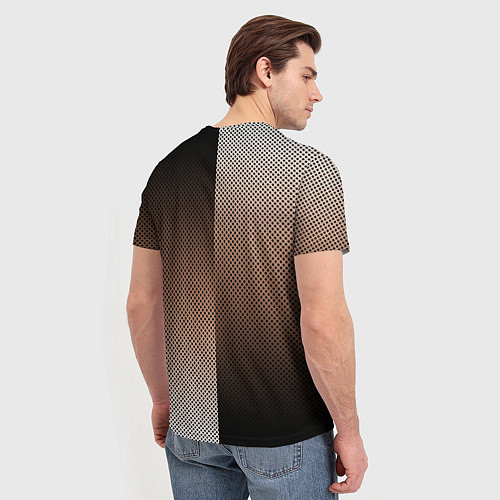 Мужская футболка Чёрно-коричневый текстурный градиент пополам / 3D-принт – фото 4