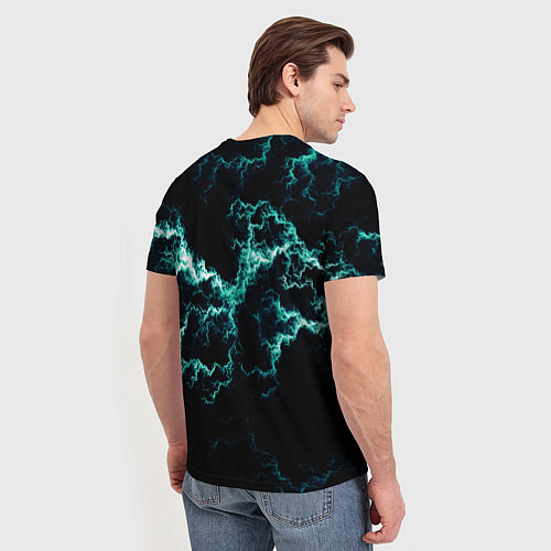 Мужская футболка Lightning light blue glow / 3D-принт – фото 4