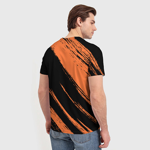 Мужская футболка Чикаго Блэкхокс - фон с оранжевыми потертостами / 3D-принт – фото 4
