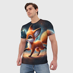 Футболка мужская Лиса бежит по космическому простору, цвет: 3D-принт — фото 2