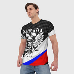 Футболка мужская Герб России и государственный флаг на чёрном фоне, цвет: 3D-принт — фото 2