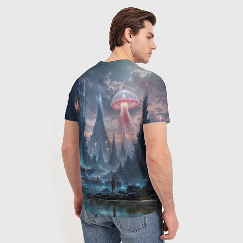 Мужская футболка Фантастический мир с медузами и озеро у гор / 3D-принт – фото 4