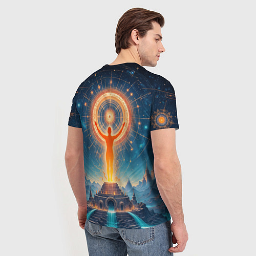 Мужская футболка Мистическая светящаяся оранжевая фигура и круг / 3D-принт – фото 4