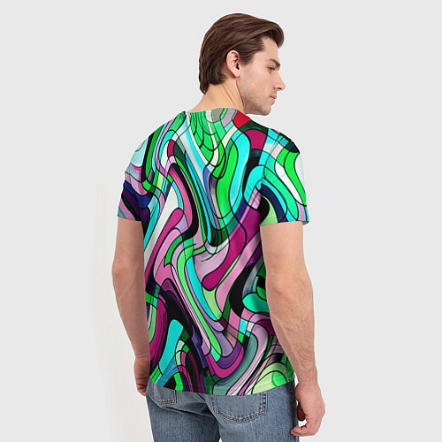 Мужская футболка Зелёно-розовый искажённая абстракция / 3D-принт – фото 4