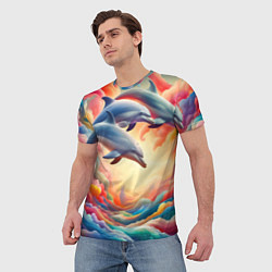 Футболка мужская Три небесных дельфина - нейроарт фантазия, цвет: 3D-принт — фото 2