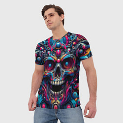 Футболка мужская Colorful cyber skull - pattern, цвет: 3D-принт — фото 2