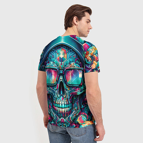 Мужская футболка Кибер череп в балахоне и очках - нейроарт фантазия / 3D-принт – фото 4
