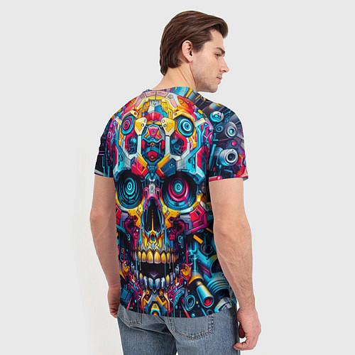 Мужская футболка Кибер череп - нейроарт паттерн / 3D-принт – фото 4