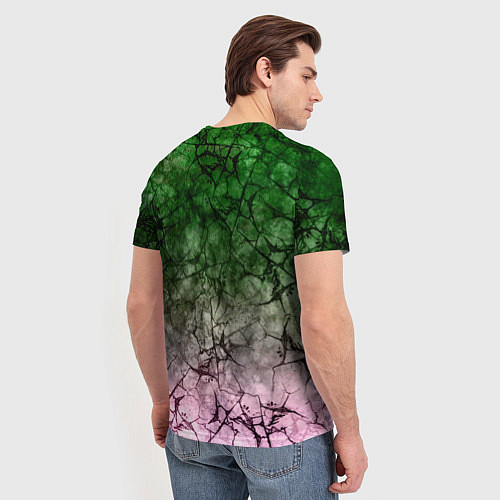 Мужская футболка Абстракция - green pink gradient in black web / 3D-принт – фото 4