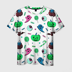 Футболка мужская Halloween light green pumpkin - паттерн, цвет: 3D-принт