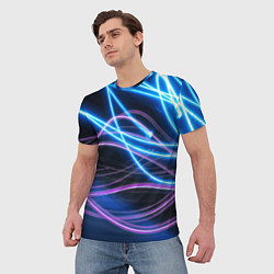 Футболка мужская Неоновая абстракция на темном, цвет: 3D-принт — фото 2