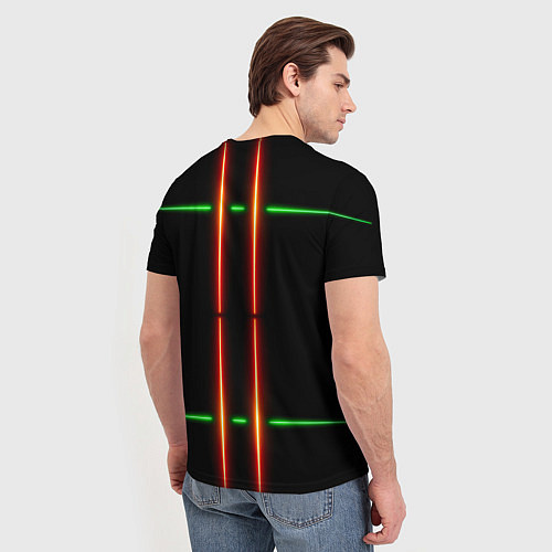 Мужская футболка Neon green black red line / 3D-принт – фото 4