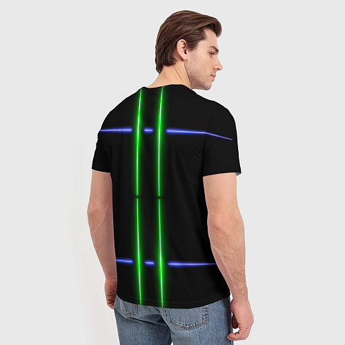Мужская футболка Neon black light blue green line / 3D-принт – фото 4