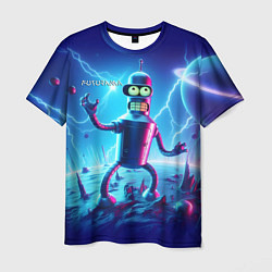 Мужская футболка Bender on neon planet - ai art fantasy