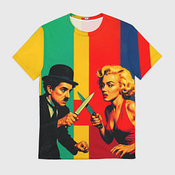 Мужская футболка Чарли Чаплин против Мэрилин Монро поп-арт