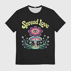 Мужская футболка Психоделический цветок с глазом и грибы