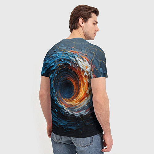 Мужская футболка Краска синяя и оранжевая в форме вихря / 3D-принт – фото 4