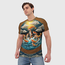 Футболка мужская Большие золотистые рыбы выпрыгивают из воды, цвет: 3D-принт — фото 2