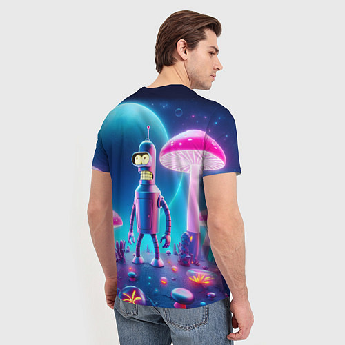 Мужская футболка Робот-сгибальщик Бендер и неоновые грибы / 3D-принт – фото 4